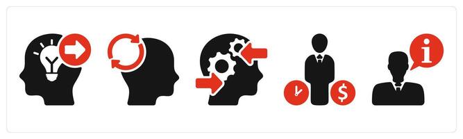 five business icons as knowledge forward, mind reload, decision making process vector