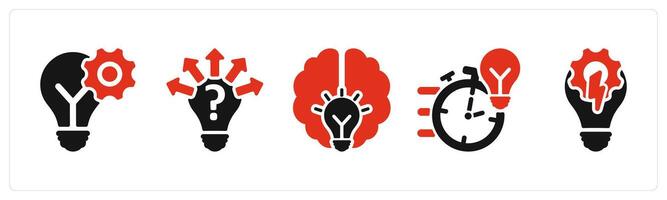 five business icons as idea development, uncertanity, idea vector