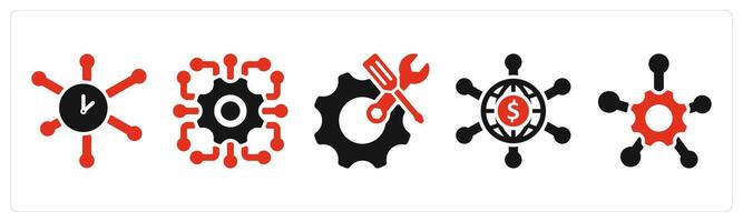five business icons as time network, service network, engineering vector