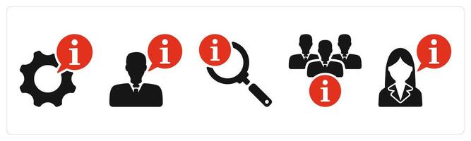 five business icons as info setting, business instruction, search info vector