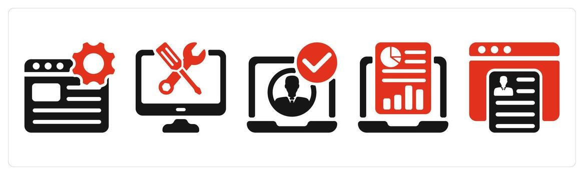 five business icons as web service, tech support, account verify vector