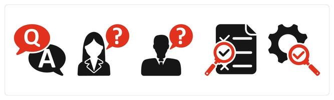 five business icons as question and answer, ask question, search report vector