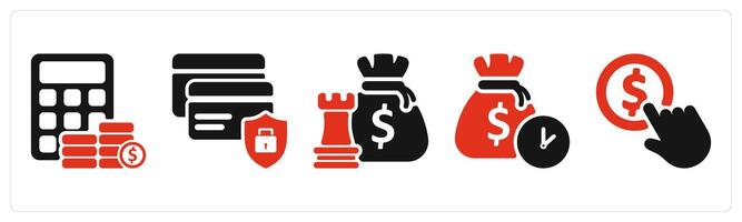 five business icons as budget, secure payment, money tactics vector