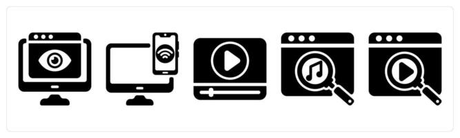 Set of 5 seo icons as online viewer, device connectivity, player vector