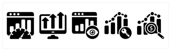 Set of 5 seo icons as seo performance, marketing trend, page view vector