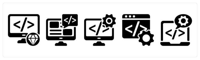 Set of 5 seo icons asclean code, programming, software development vector