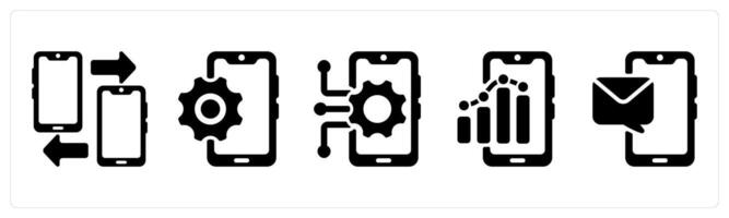 Set of 5 seo icons as mobile data transfer, mobile option, mobile technology vector