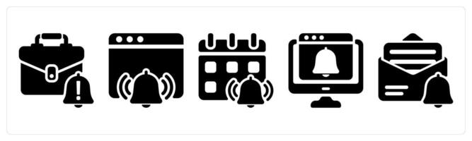 Set of 5 seo icons as business alert, seo notification, reminder vector