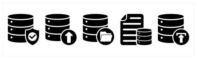 Set of 5 seo icons as database protection, data upload, data storage vector