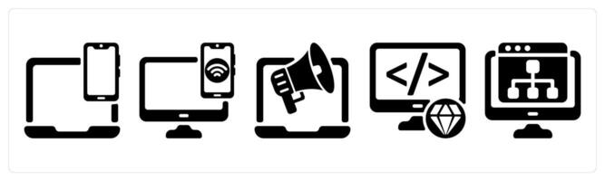 Set of 5 seo icons as responsive design, device connectivity, online promotion vector