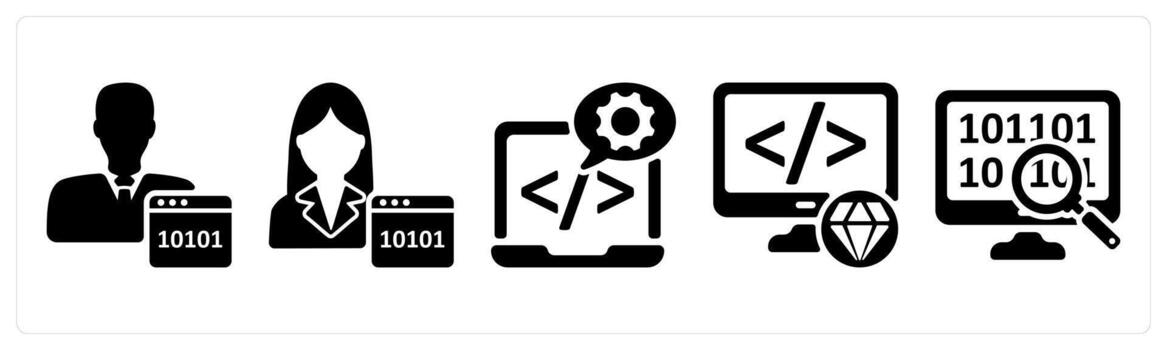 conjunto de 5 5 seo íconos como programador, software desarrollo, limpiar código vector