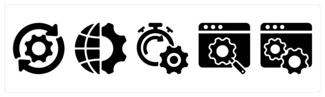 Set of 5 seo icons as update, global enhineering, seo performance vector