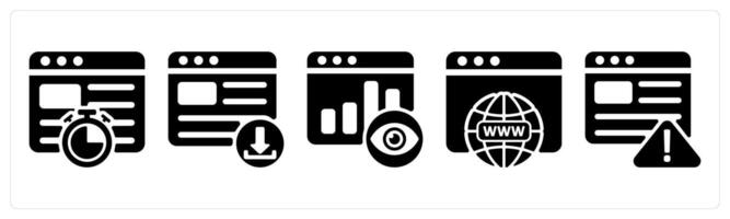Set of 5 seo icons as website speed, download website, page view vector