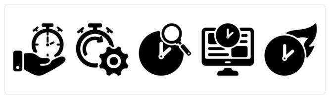 Set of 5 seo icons as time management, seo performance, search time vector