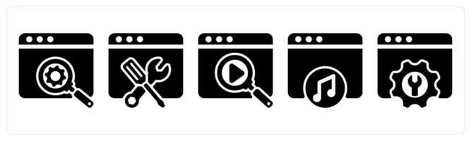 Set of 5 seo icons as seo development, website optmization, search vector