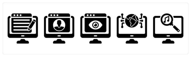 Set of 5 seo icons as content writing, user profile, online viewer vector