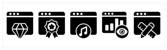 Set of 5 seo icons as website reputation, website ranking, online music vector
