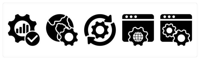 Set of 5 seo icons as optimization, browser optimization, update vector