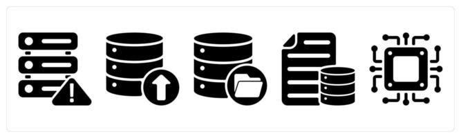 Set of 5 seo icons as server information, data updoad, data storage vector