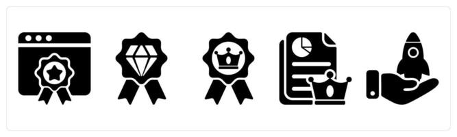 Set of 5 seo icons as website ranking, premium quality, achievement vector