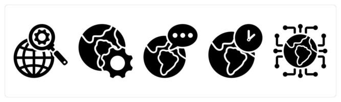 Set of 5 seo icons as search engine, browser optimization, global communication vector