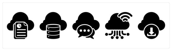 Set of 5 seo icons as cloud data report, storage, cloud communication vector