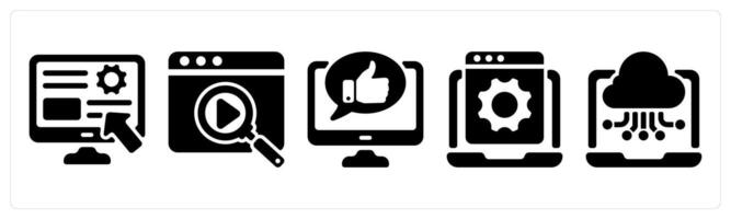 Set of 5 seo icons as user interface, search, online comment vector