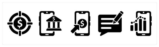 Set of 5 seo icons as target profit, online banking, pay per click vector
