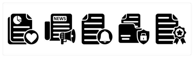 Set of 5 seo icons as favorite document, press releases, file notification vector