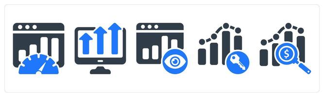 A set of 5 seo icons as seo performance, marketing trend, page view vector