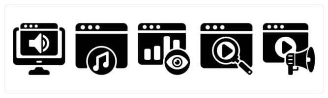 Set of 5 seo icons as website audio, online music, page view vector