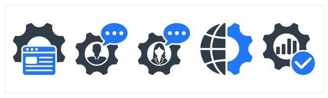 A set of 5 seo icons as website optimization, consultant, global engineering vector