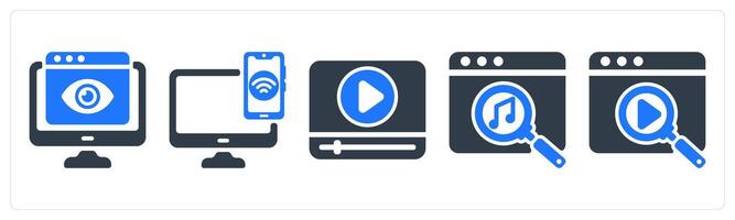 A set of 5 seo icons as online viewer, device connectivity, player vector