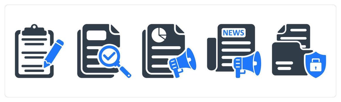 A set of 5 seo icons as content editing, proofreading, advertising report vector