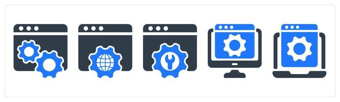 A set of 5 seo icons as web settings, browser settings, seo service vector
