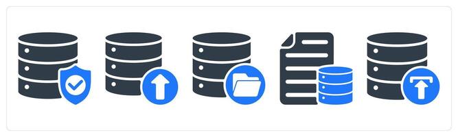A set of 5 seo icons as database protection, data upload, data storage vector