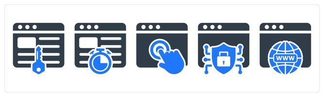 A set of 5 seo icons as keywords, website speed, touch vector