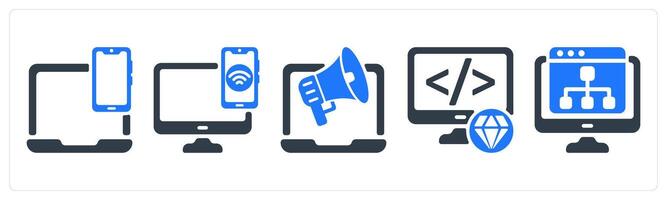 A set of 5 seo icons as responsive design, device connectivity, online promotion vector