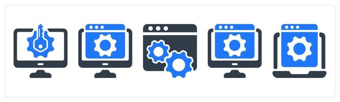 A set of 5 seo icons as keyword generator, webpage configuration, web settings vector