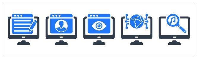 A set of 5 seo icons as content writing, user profile, online viewer vector