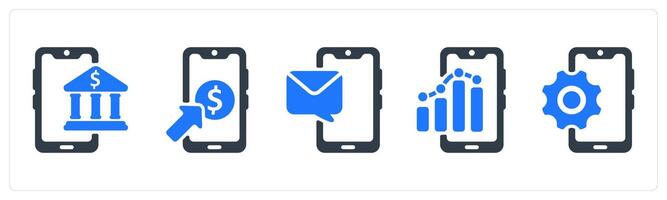 A set of 5 seo icons as online banking, pay per click, mobile message vector