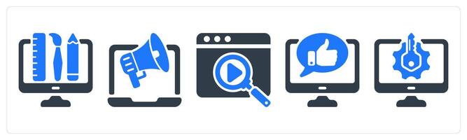 A set of 5 seo icons as creative design, online promotion, search vector