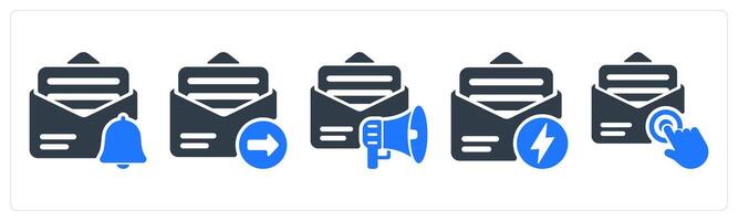 A set of 5 seo icons as email alert, email send, email marketing vector