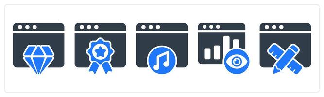 A set of 5 seo icons as website reputation, website ranking, online music vector