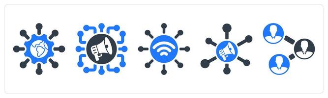A set of 5 seo icons as global technology, social campaign, wireless network vector