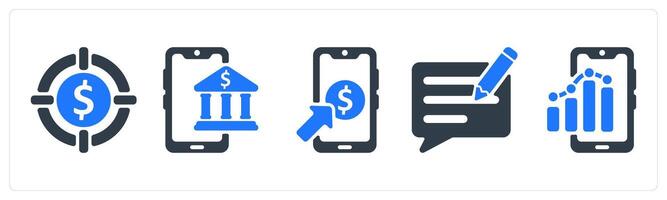 A set of 5 seo icons as target profit, online banking, pay per click vector