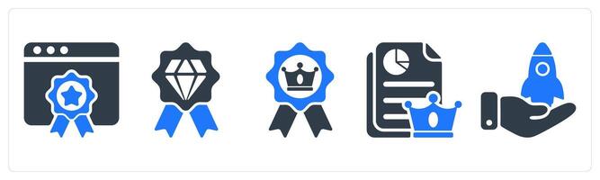 A set of 5 seo icons as website ranking, premium quality, achievement vector