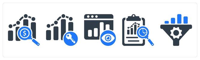 A set of 5 seo icons as marketing research, keyword ranking, page view vector