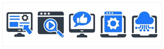 A set of 5 seo icons as user interface, search, online comment vector
