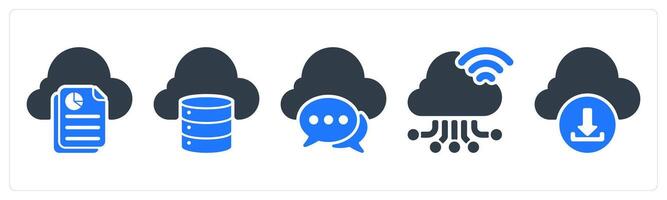 A set of 5 seo icons as cloud data report, storage, cloud communication vector